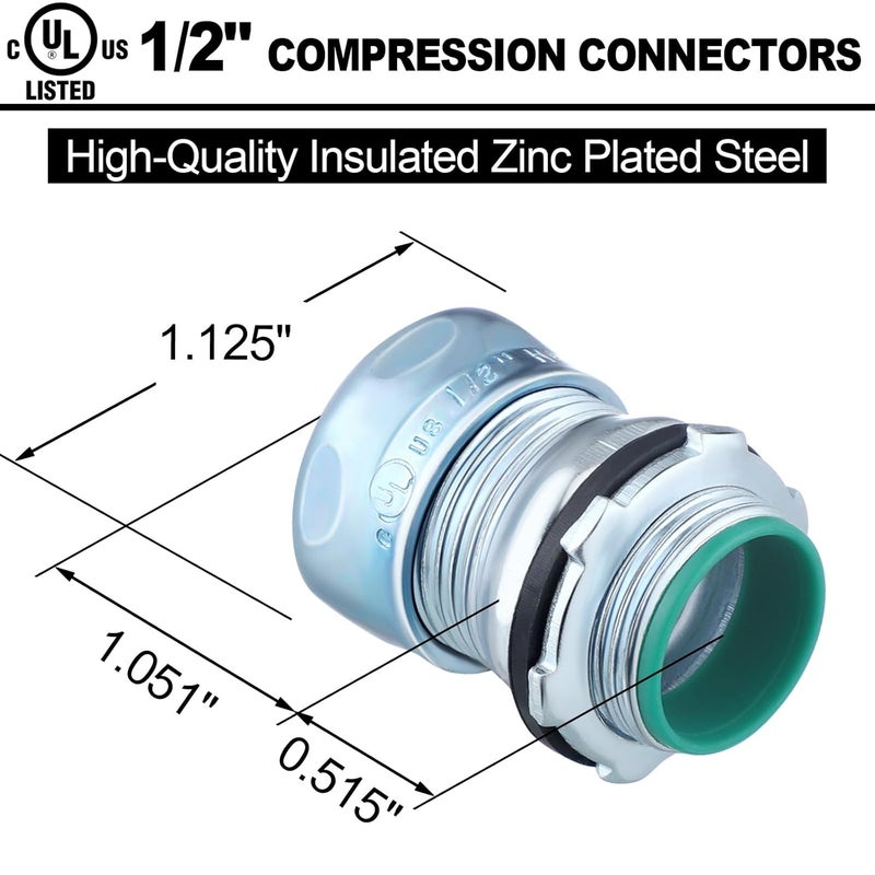 Copkim 10 Pcs 1/2 Inch EMT Raintight Compression Connectors Zinc Plated Steel, Insulated Waterproof EMT Box Connector Electrical Conduit Fittings - Image 2